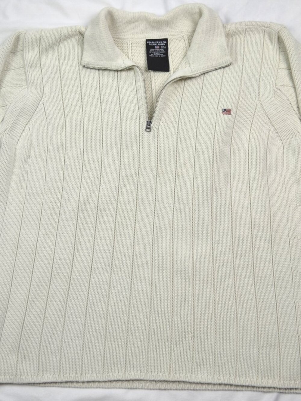 Vintage Polo Jeans Co. Ralph Lauren Men 1/4 Zip Ribbed Sweaters, Beige, Size XXL